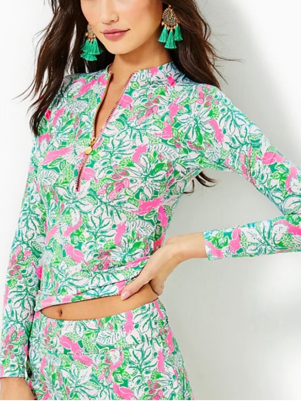 NWT Lilly Pulitzer Natye Rashguard Top Botanical Green Just Wing It
